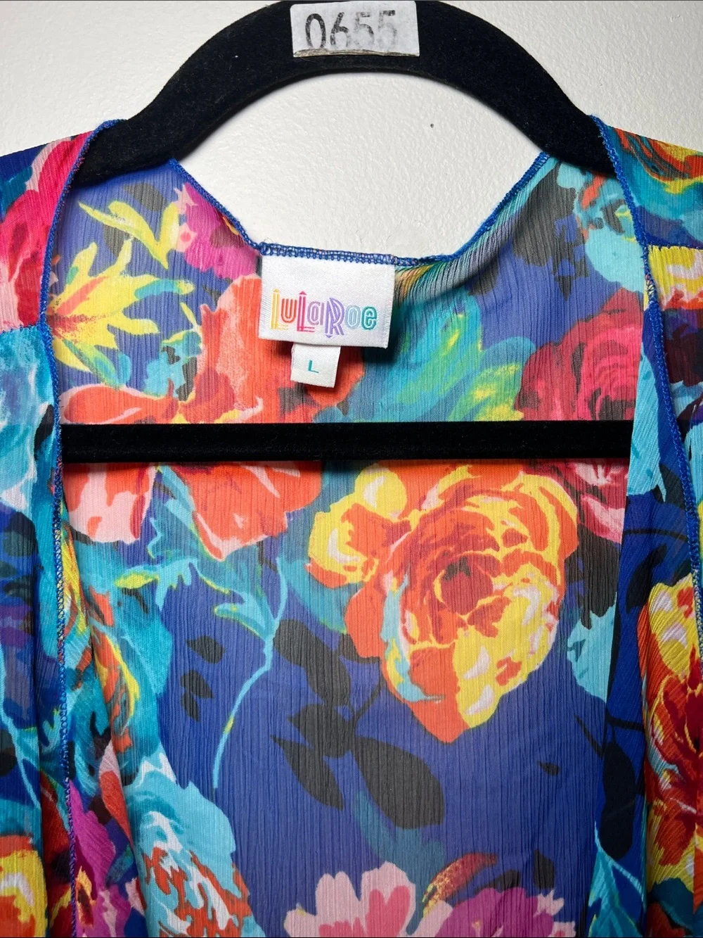 LuLaRoe Floral Kimono Shrug in Blue, Teal, Pink, Orange - Picture 3 of 4